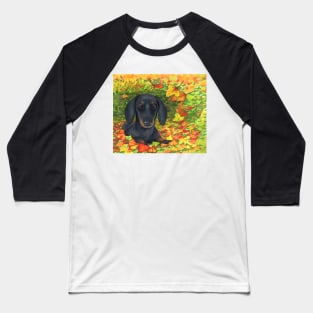 Dog 142 Dachshund Fall Autumn Baseball T-Shirt